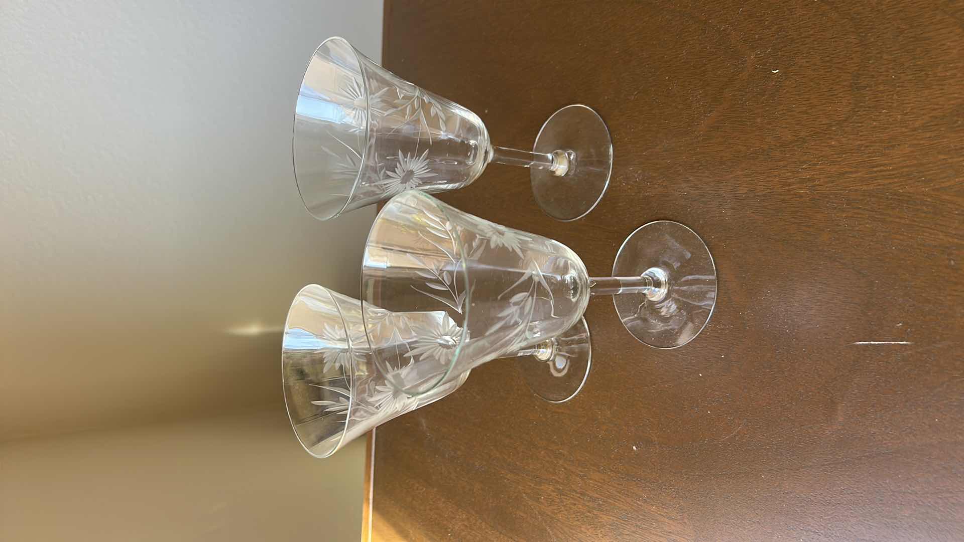 Photo 1 of 3 VINTAGE ETCHED GLASS WINE GLASSES