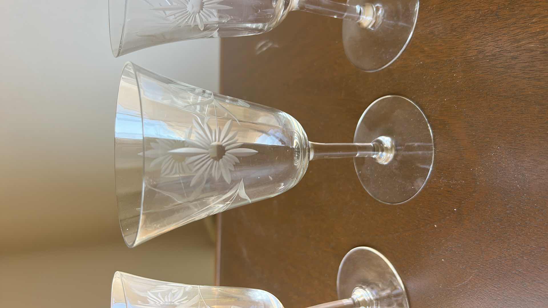 Photo 1 of 3 VINTAGE ETCHED GLASS WINE GLASSES