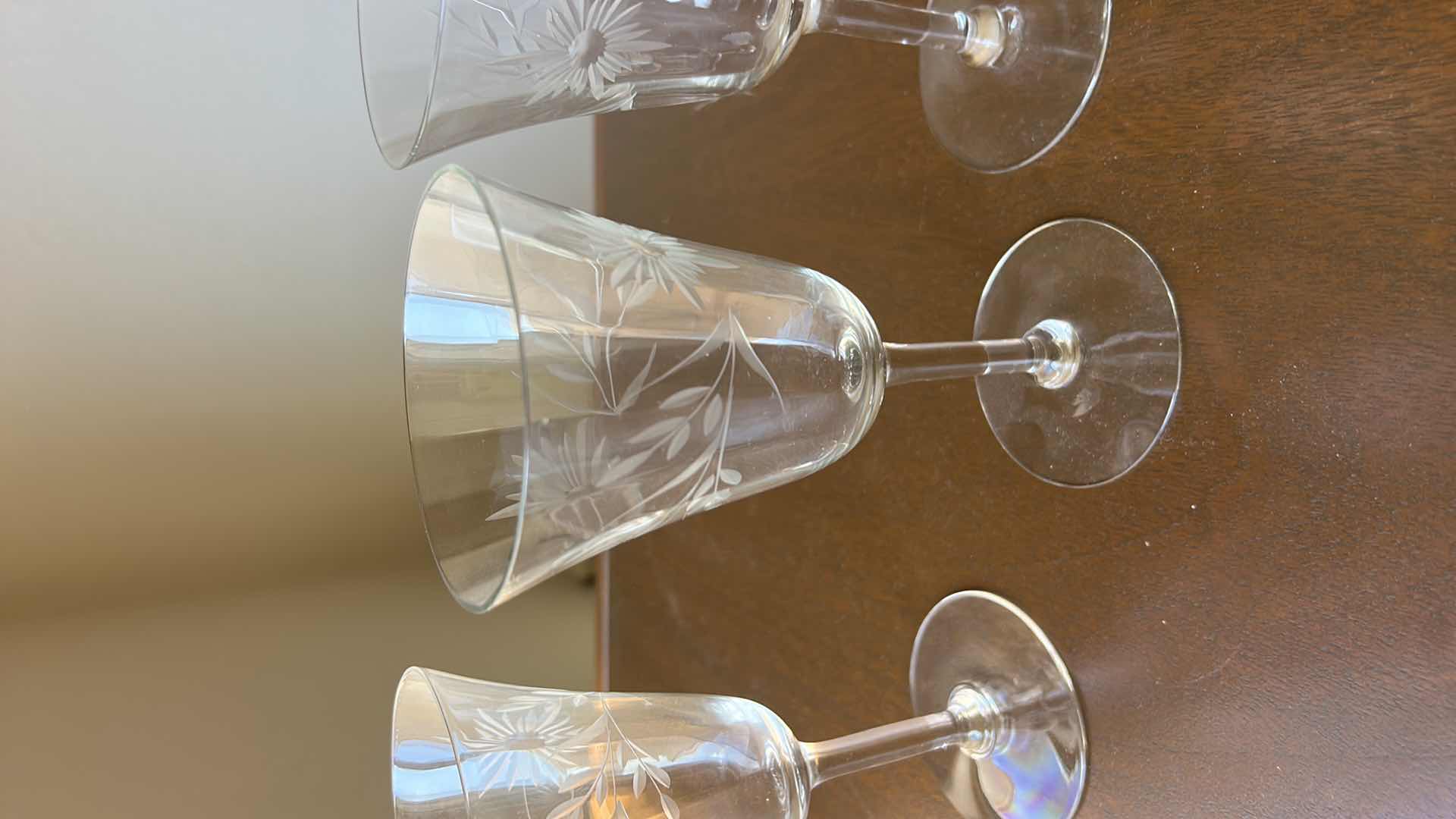 Photo 1 of 3 VINTAGE ETCHED GLASS WINE GLASSES