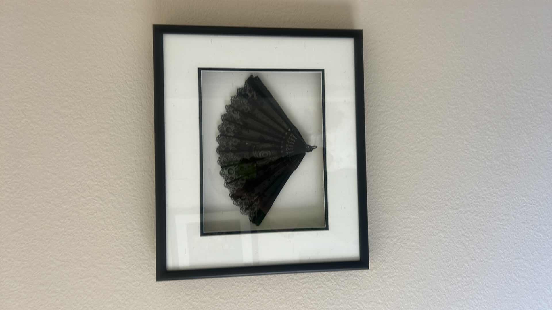Photo 1 of SHADOW BOX WITH BLACK LACE FOLDING HAND FAN 20” x H17”