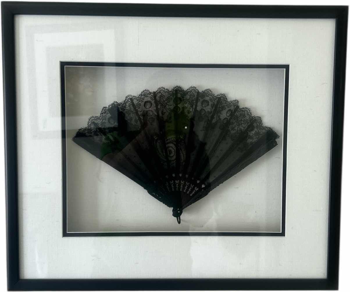 Photo 1 of SHADOW BOX WITH BLACK LACE FOLDING HAND FAN 20” x H17”