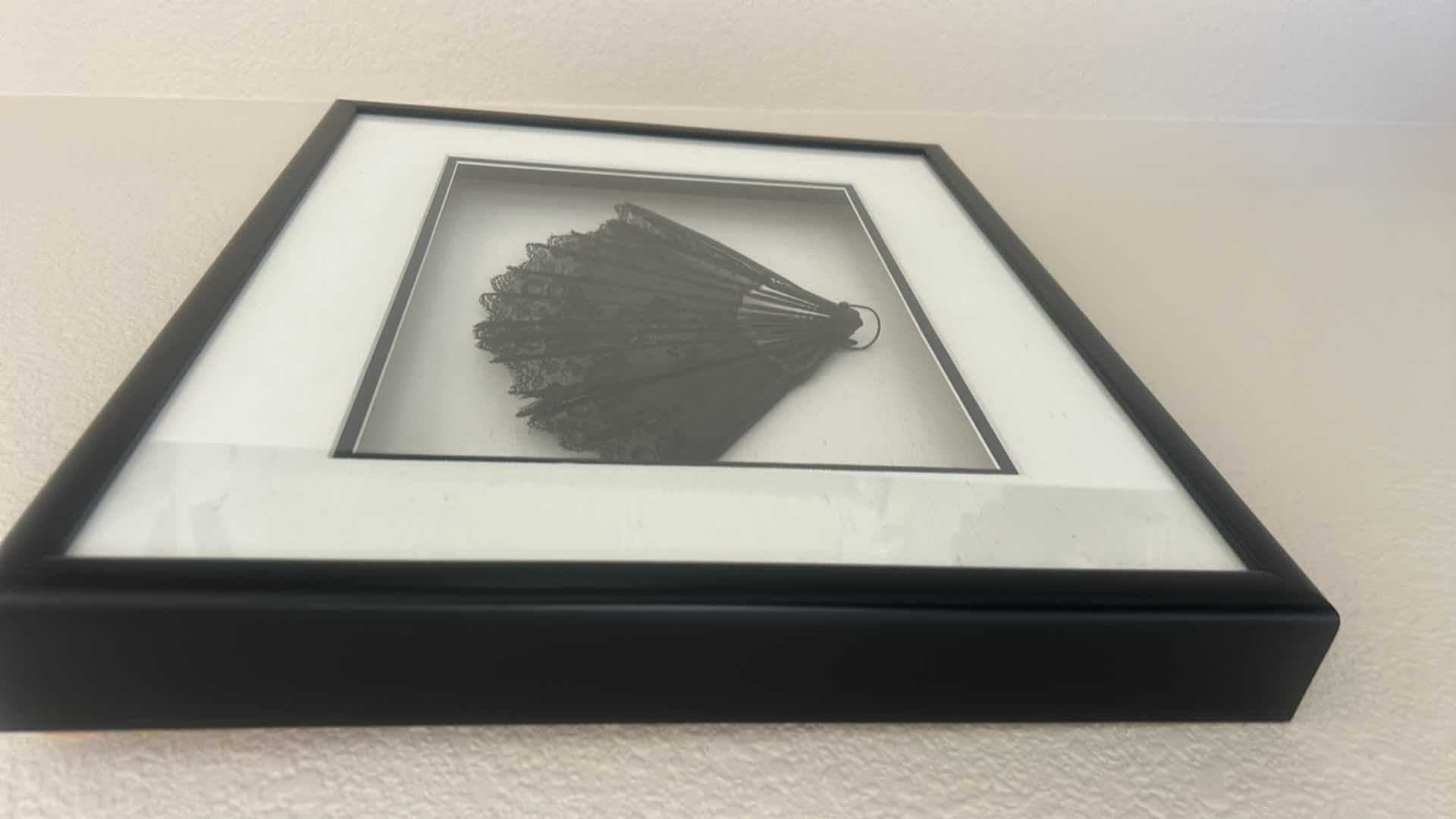 Photo 1 of SHADOW BOX WITH BLACK LACE FOLDING HAND FAN 20” x H17”