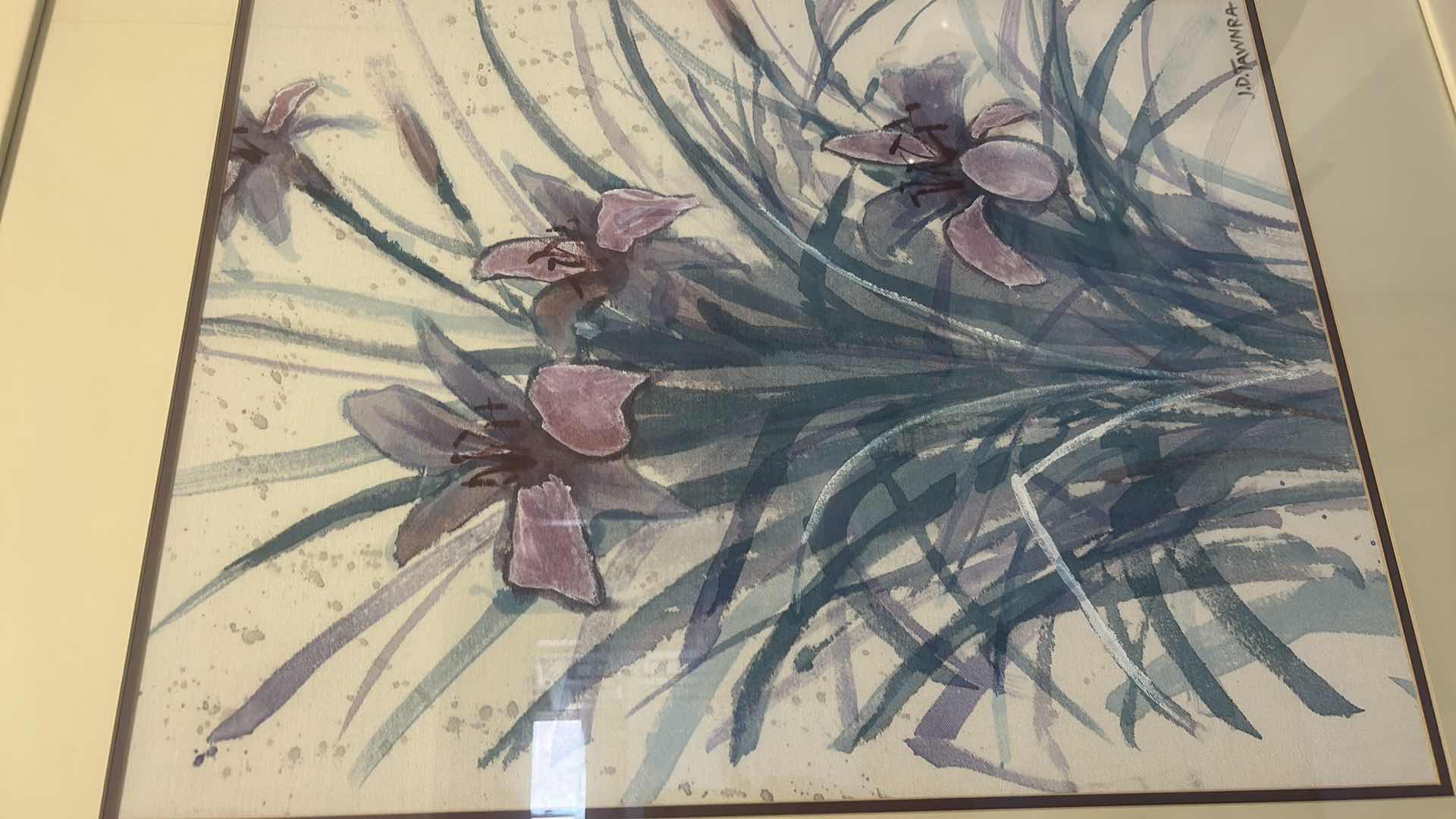 Photo 1 of FRAMED SIGNED PAINT ON CANVAS FLOWER ARTWORK BY J.D. TAWNRA 33 1/2“ x H39“