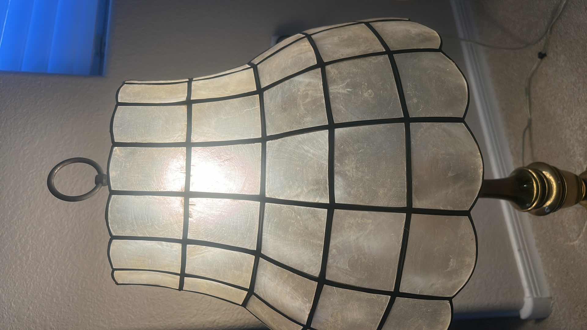 Photo 6 of BRASS LAMP WITH CAPIZ SHELL & BRASS SHADE H32”