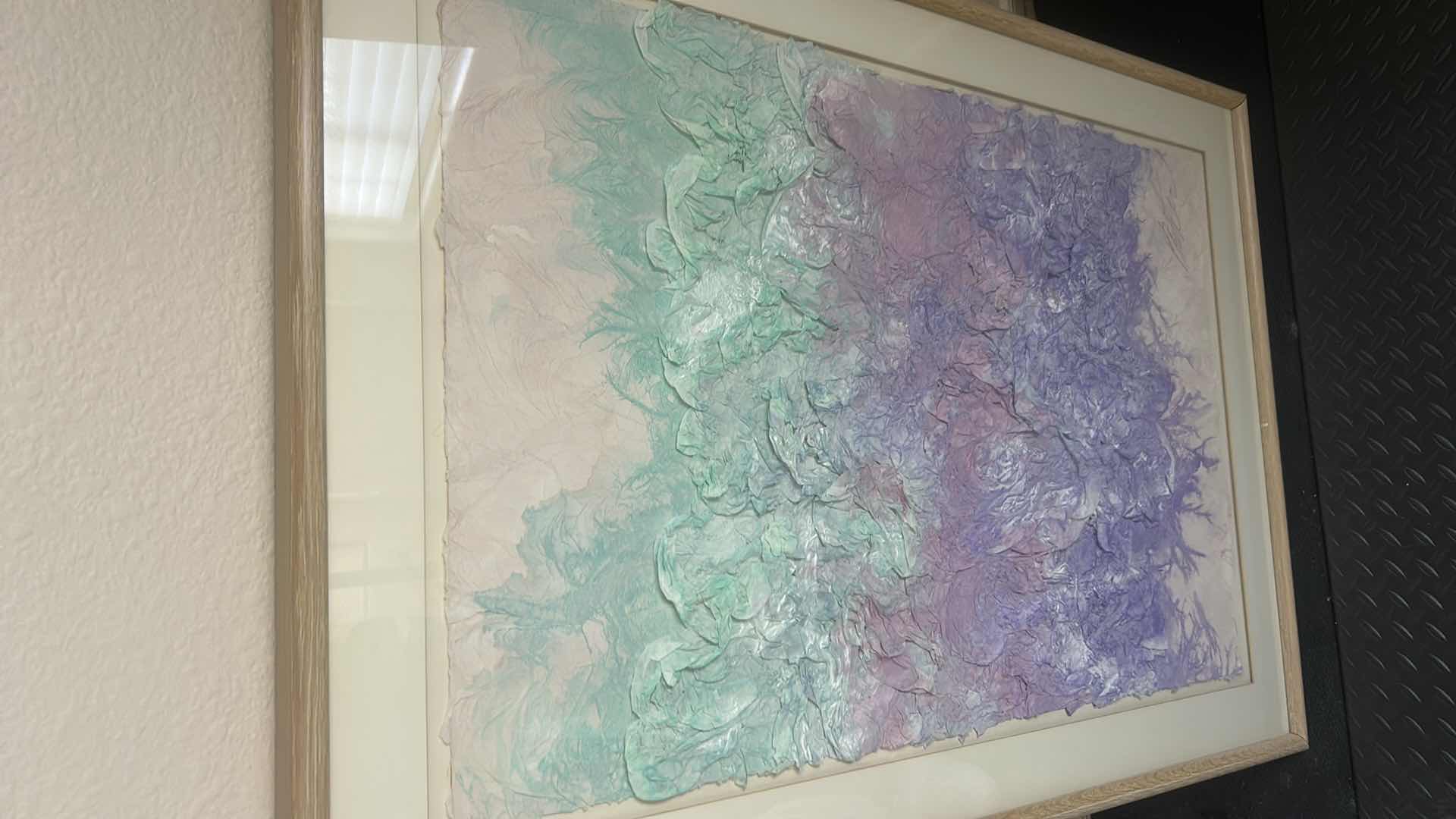 Photo 1 of WOOD FRAMED, RAISED PAPER SIGNED BUTLER WATERCOLOR SCULPTURE “ WINTER CLOUDS” ARTWORK 29” x H41”