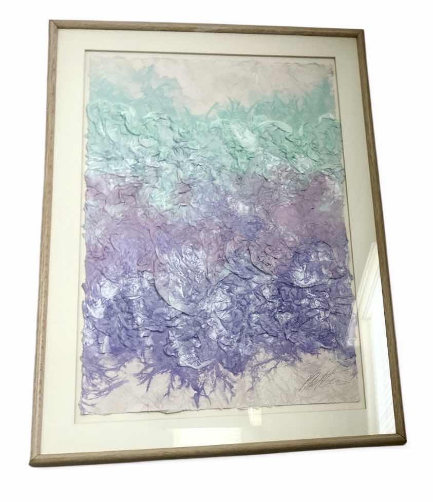 Photo 1 of WOOD FRAMED, RAISED PAPER SIGNED BUTLER WATERCOLOR SCULPTURE “ WINTER CLOUDS” ARTWORK 29” x H41”