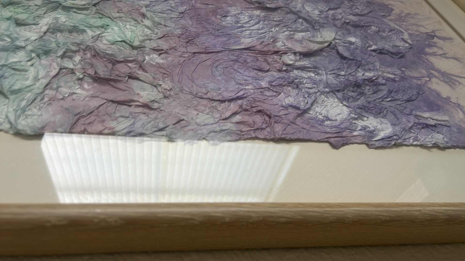 Photo 1 of WOOD FRAMED, RAISED PAPER SIGNED BUTLER WATERCOLOR SCULPTURE “ WINTER CLOUDS” ARTWORK 29” x H41”