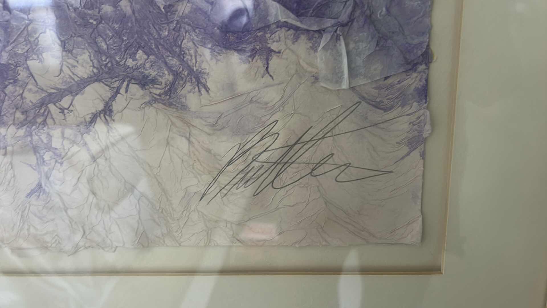 Photo 1 of WOOD FRAMED, RAISED PAPER SIGNED BUTLER WATERCOLOR SCULPTURE “ WINTER CLOUDS” ARTWORK 29” x H41”