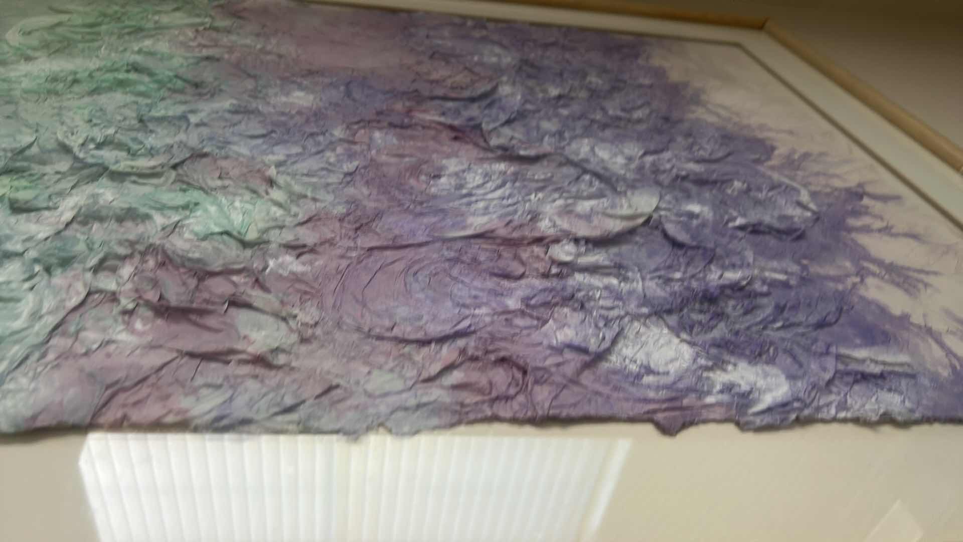 Photo 1 of WOOD FRAMED, RAISED PAPER SIGNED BUTLER WATERCOLOR SCULPTURE “ WINTER CLOUDS” ARTWORK 29” x H41”