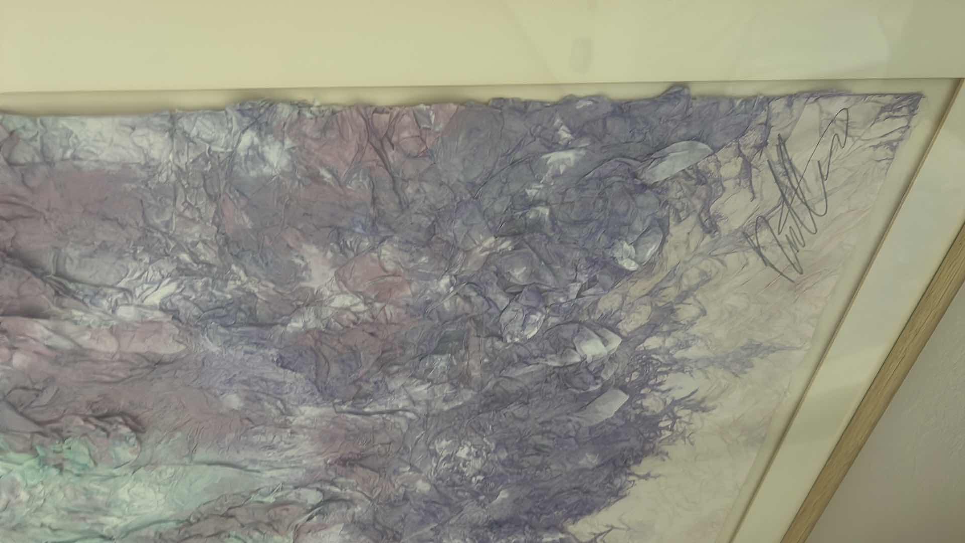 Photo 1 of WOOD FRAMED, RAISED PAPER SIGNED BUTLER WATERCOLOR SCULPTURE “WINTER CLOUDS” ARTWORK 29” x H41”