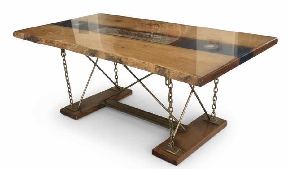 Photo 1 of CUSTOM LIVE EDGE PINE WOOD TABLE EPOXY TOP WITH CHAIN LEGS 74” x 36” x H30”