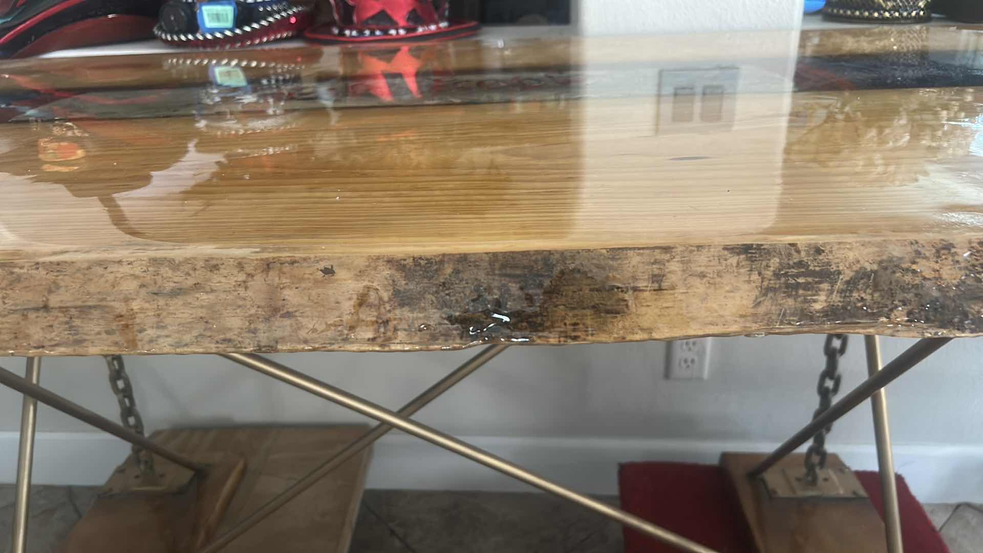 Photo 3 of CUSTOM LIVE EDGE PINE WOOD TABLE EPOXY TOP WITH CHAIN LEGS 74” x 36” x H30”