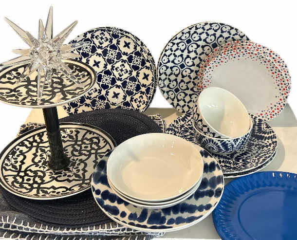 Photo 1 of PLACEMATS, BLUE AND WHITE PLATES, BOWLS AND ACRYLIC STAR