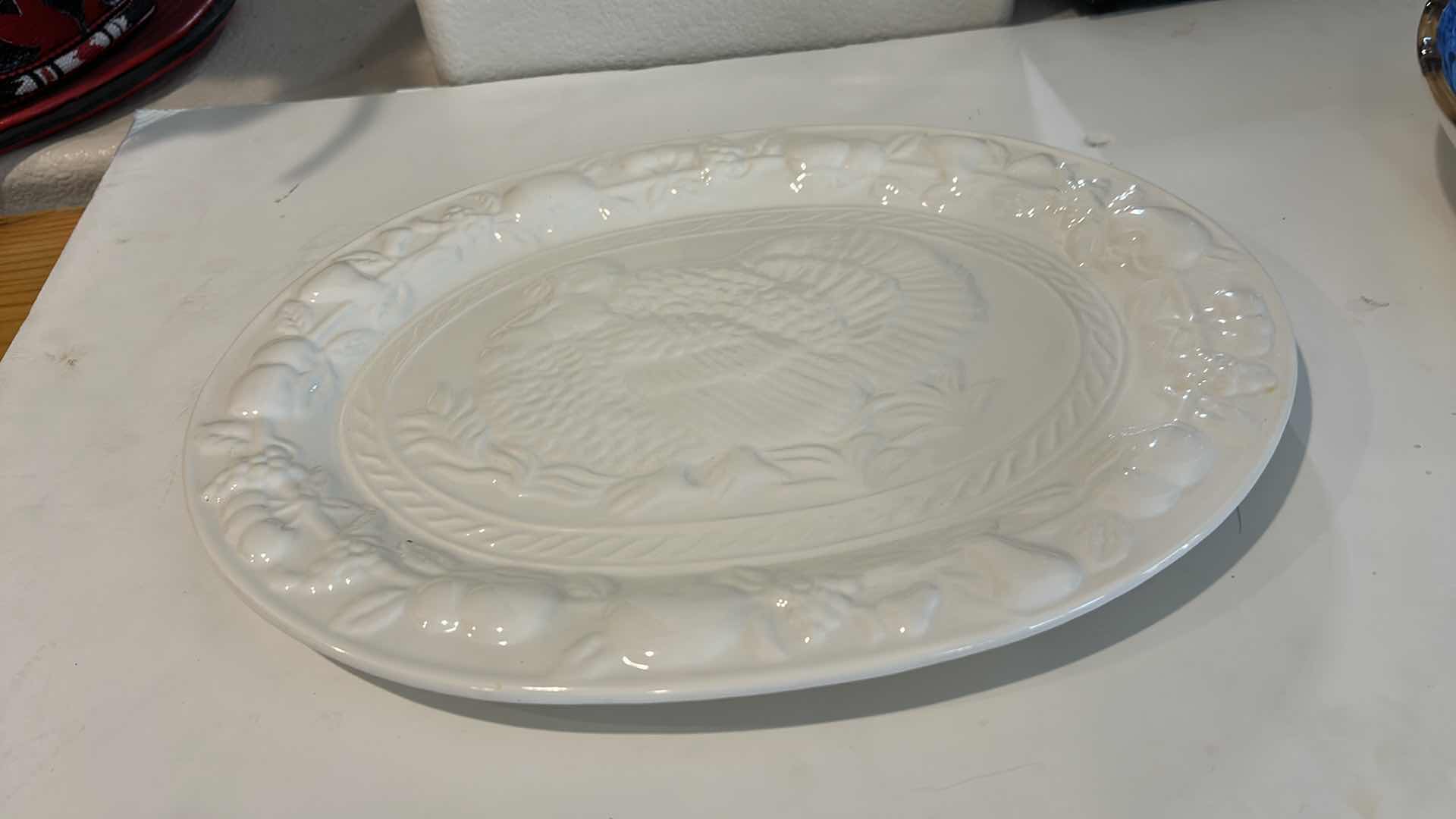 Photo 1 of 3 PLATTERS AND SIGNED POTTERY  ( BLUE PLATTER 18 1/4“ x 14.75”)