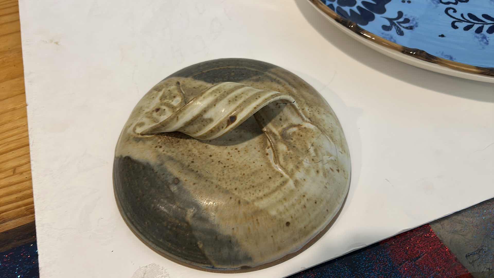 Photo 1 of 3 PLATTERS AND SIGNED POTTERY  ( BLUE PLATTER 18 1/4“ x 14.75”)