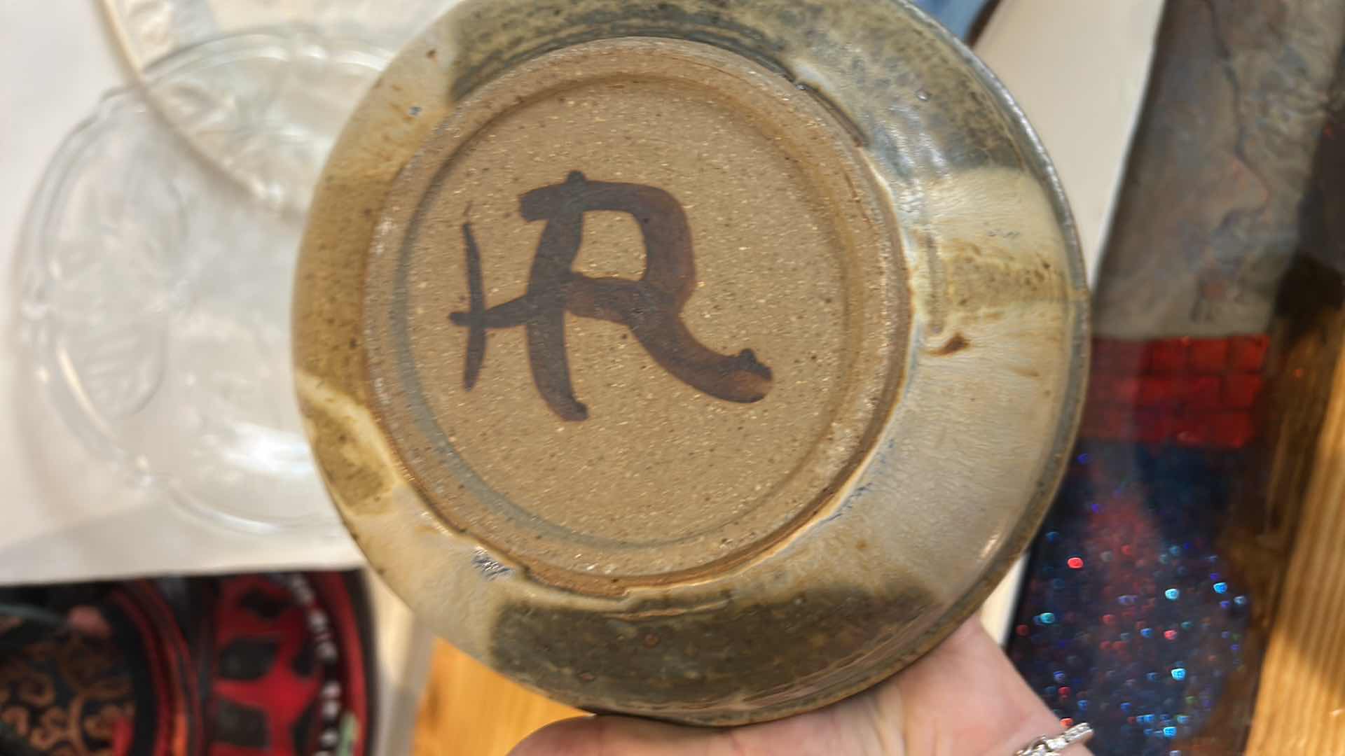 Photo 1 of 3 PLATTERS AND SIGNED POTTERY  ( BLUE PLATTER 18 1/4“ x 14.75”)