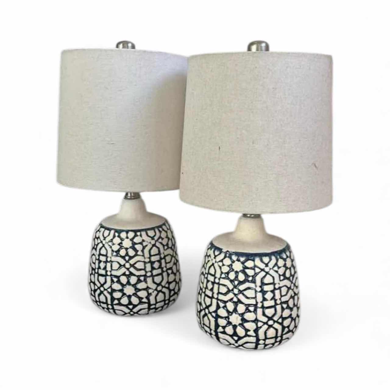 Photo 1 of 2 BLUE AND  WHITE CERAMIC TABLE LAMPS H18”