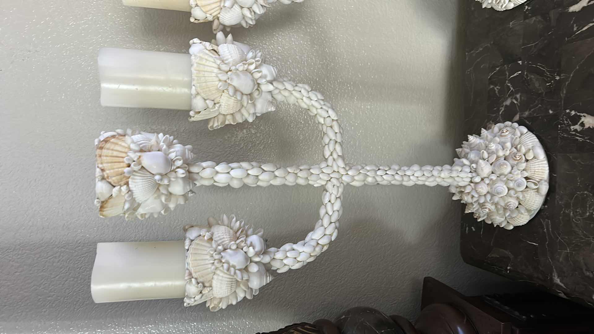 Photo 2 of 2 WHITE SHELL CANDLE HOLDERS H25”