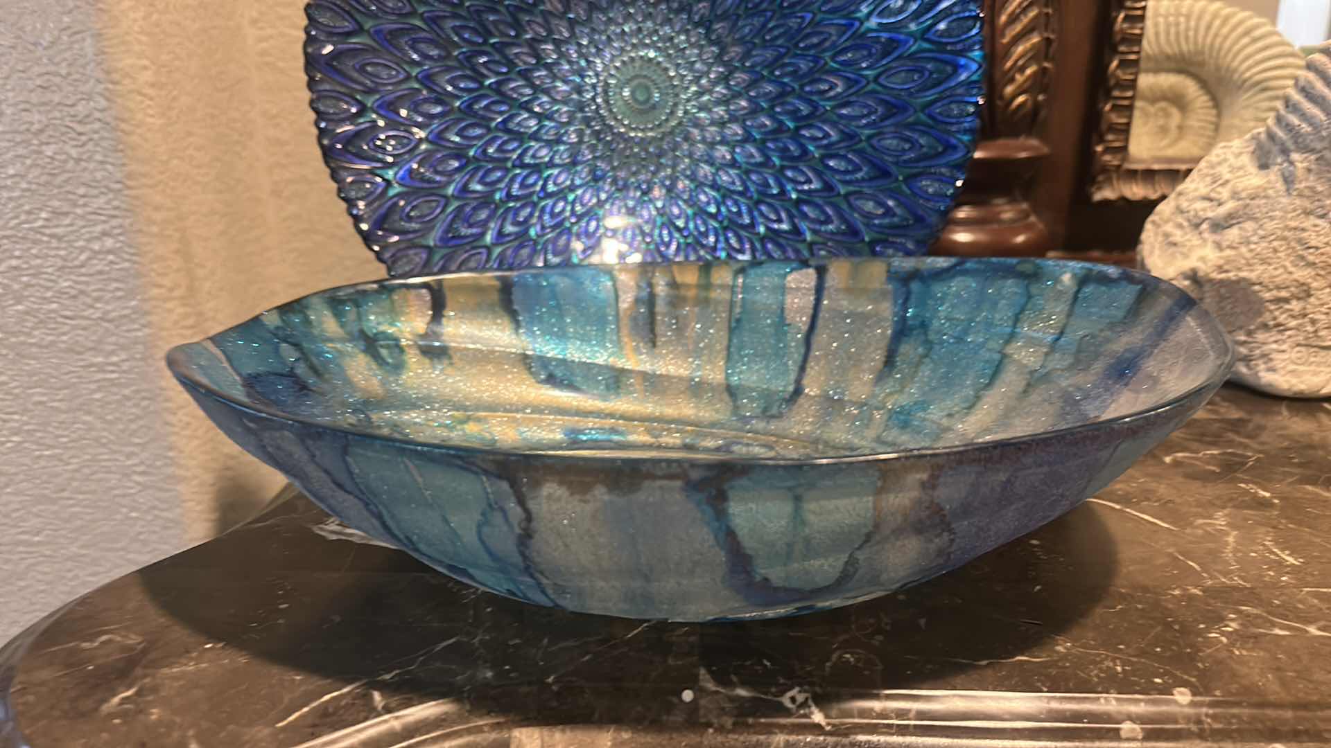 Photo 1 of OCEAN THEMED DECOR - GLASS BOWLS (ROUND 12.5”) SHELL FOSSIL STATUE, SHELLS, STARFISH