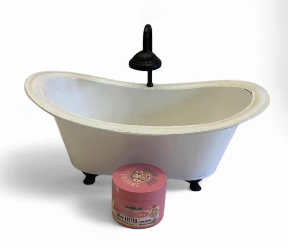 Photo 1 of OLD FASHION METAL FOOTED TUB 18“ x 10“ x H 7 1/2“ & BODY SOAP