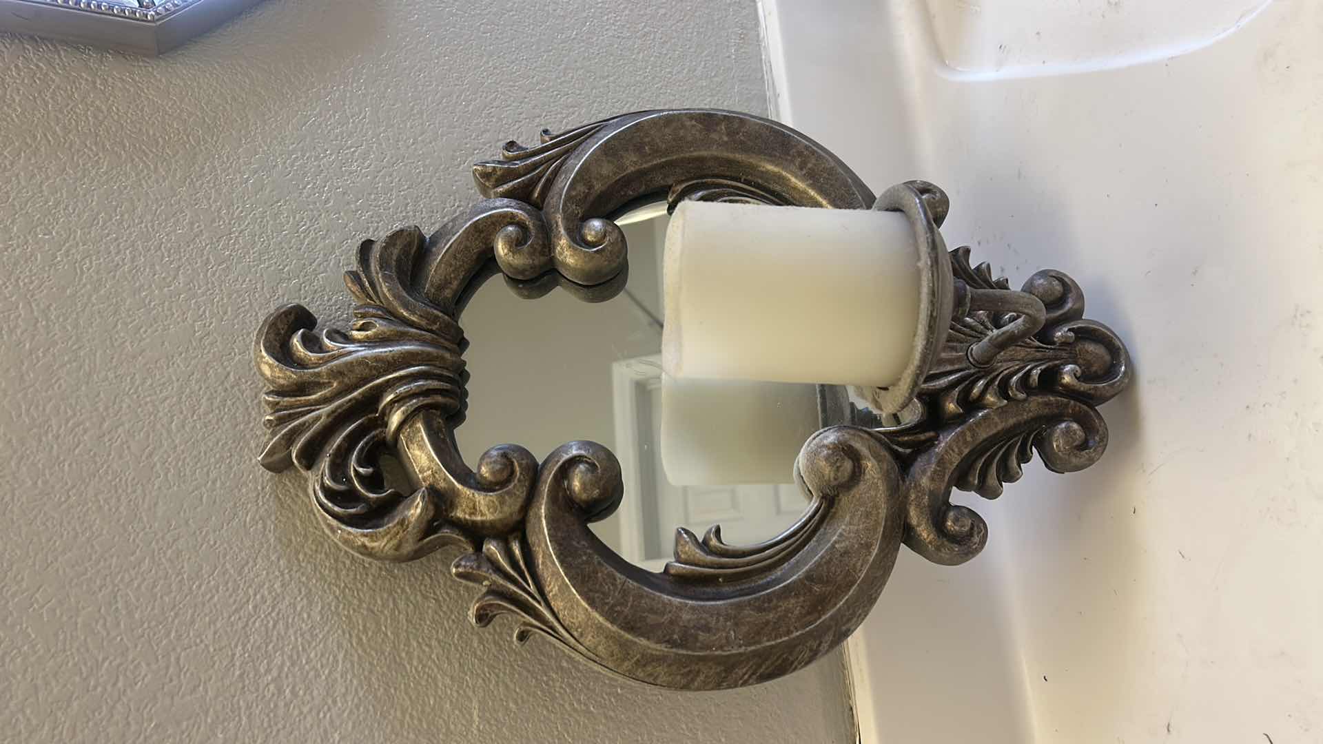 Photo 1 of ORNATE WOOD AND METAL WALL SCONCE MIRRORED CANDLE HOLDER 13“ x H18“