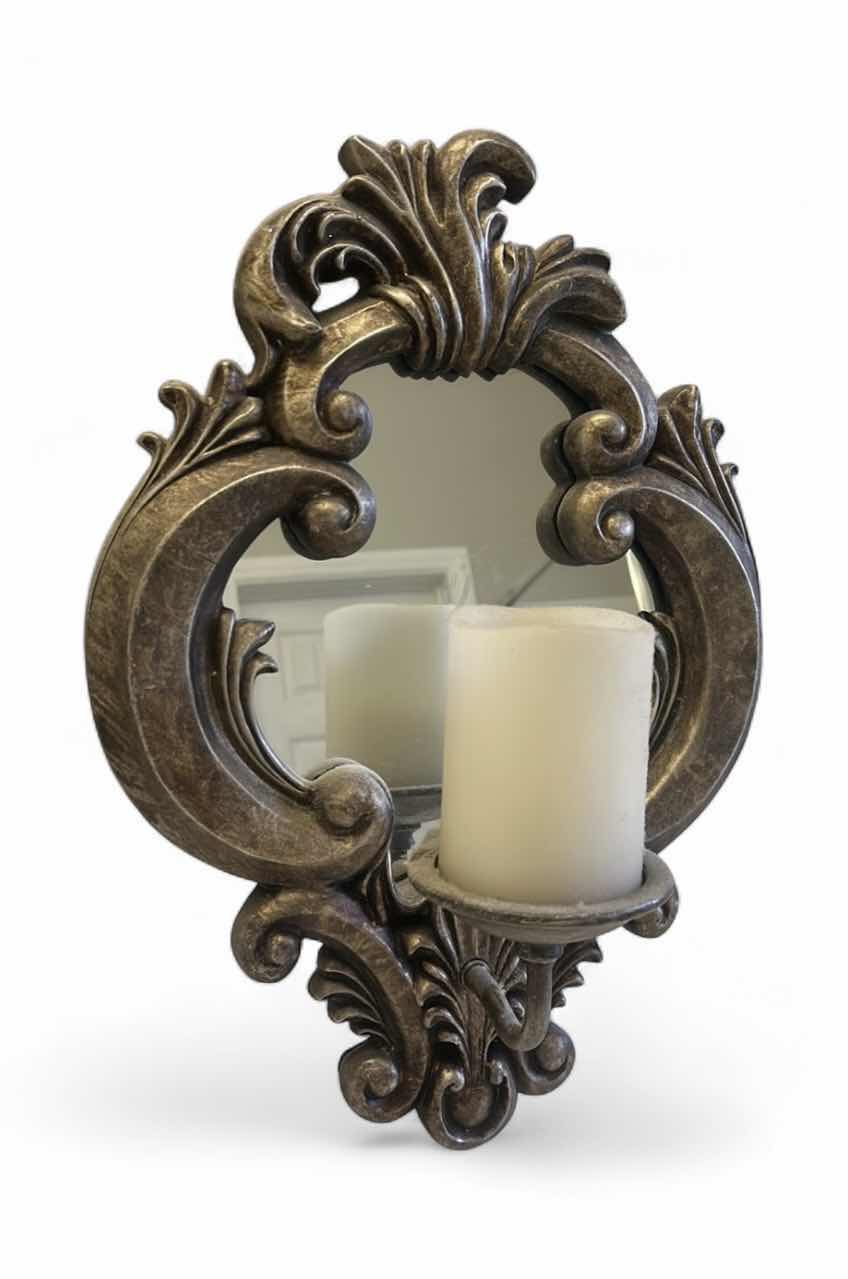 Photo 1 of ORNATE WOOD AND METAL WALL SCONCE MIRRORED CANDLE HOLDER 13“ x H18“