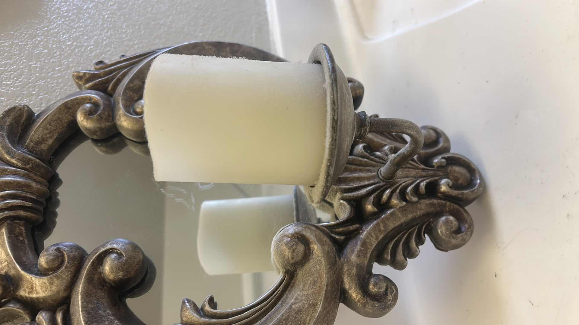 Photo 1 of ORNATE WOOD AND METAL WALL SCONCE MIRRORED CANDLE HOLDER 13“ x H18“