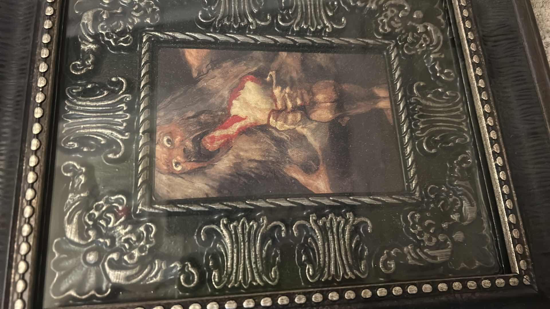 Photo 1 of 2 HALLOWEEN DECOR- 1 BATTERY OPERATED TALKING BEWARE SKELETON SHADOW BOX 12” x H16” , 1 FRAMED TROLL ARTWORK