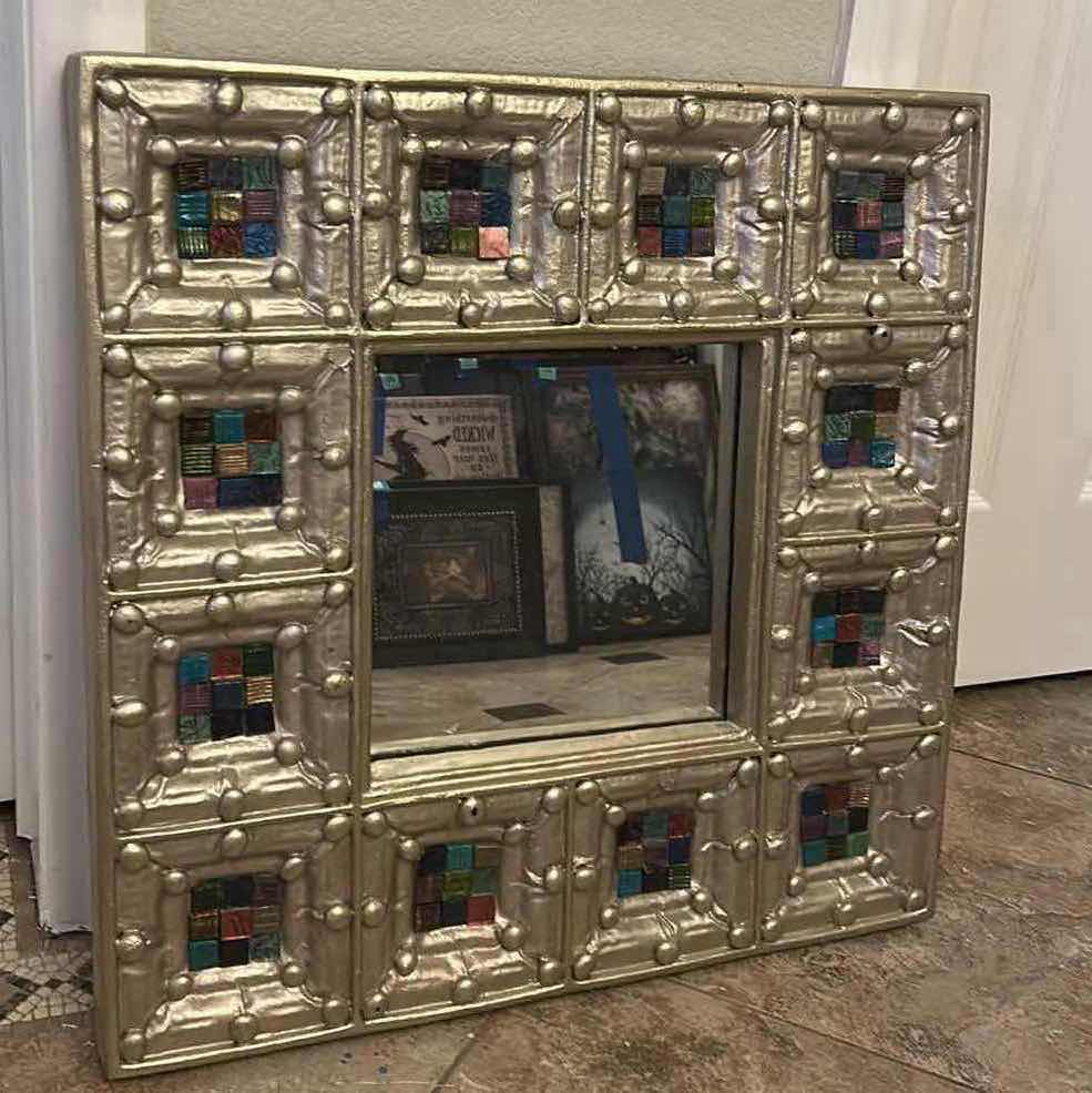 Photo 2 of ORNATE PAINTED WOOD MIRROR 25“ x 25“x 2” THICK