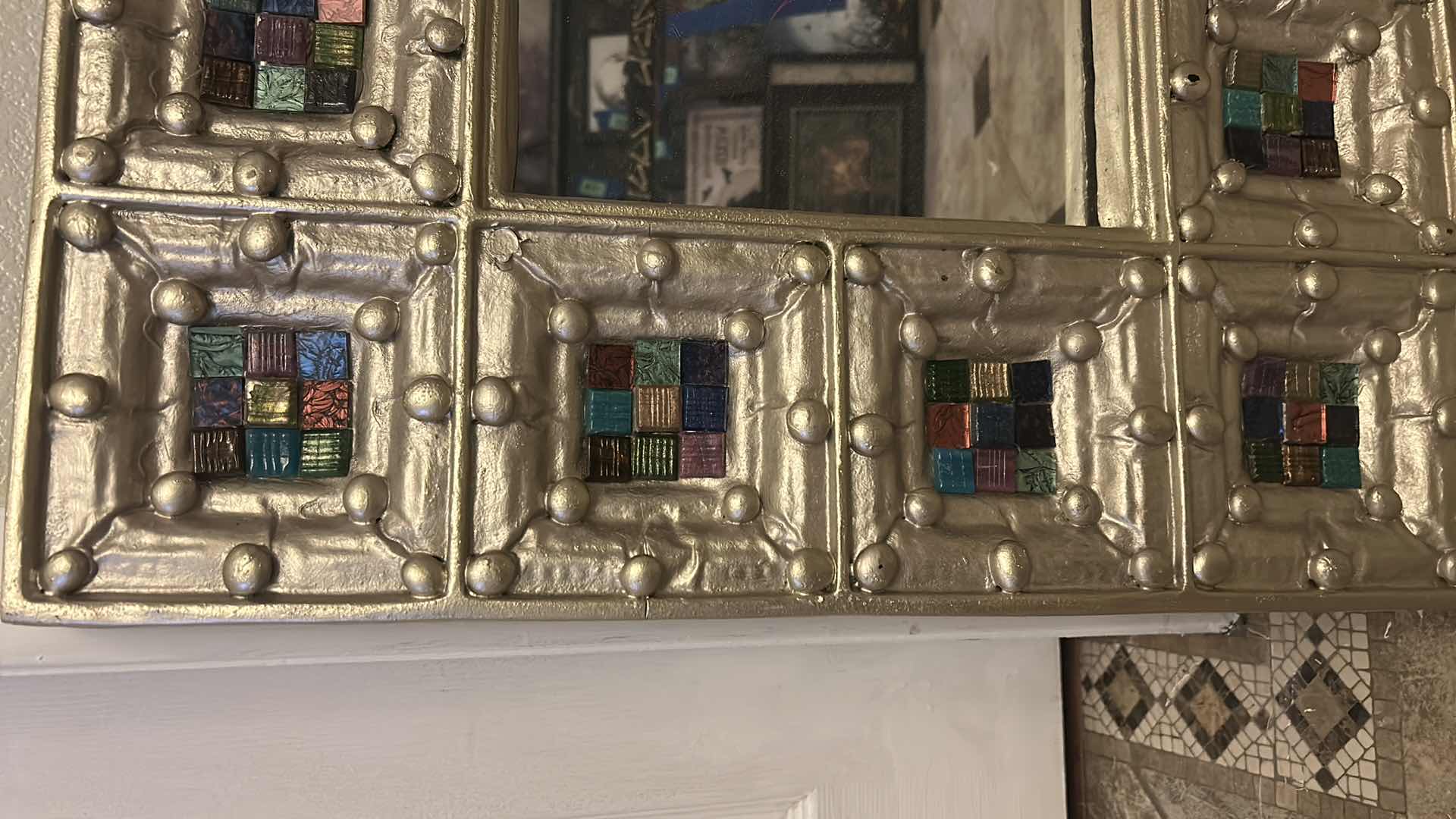 Photo 3 of ORNATE PAINTED WOOD MIRROR 25“ x 25“x 2” THICK