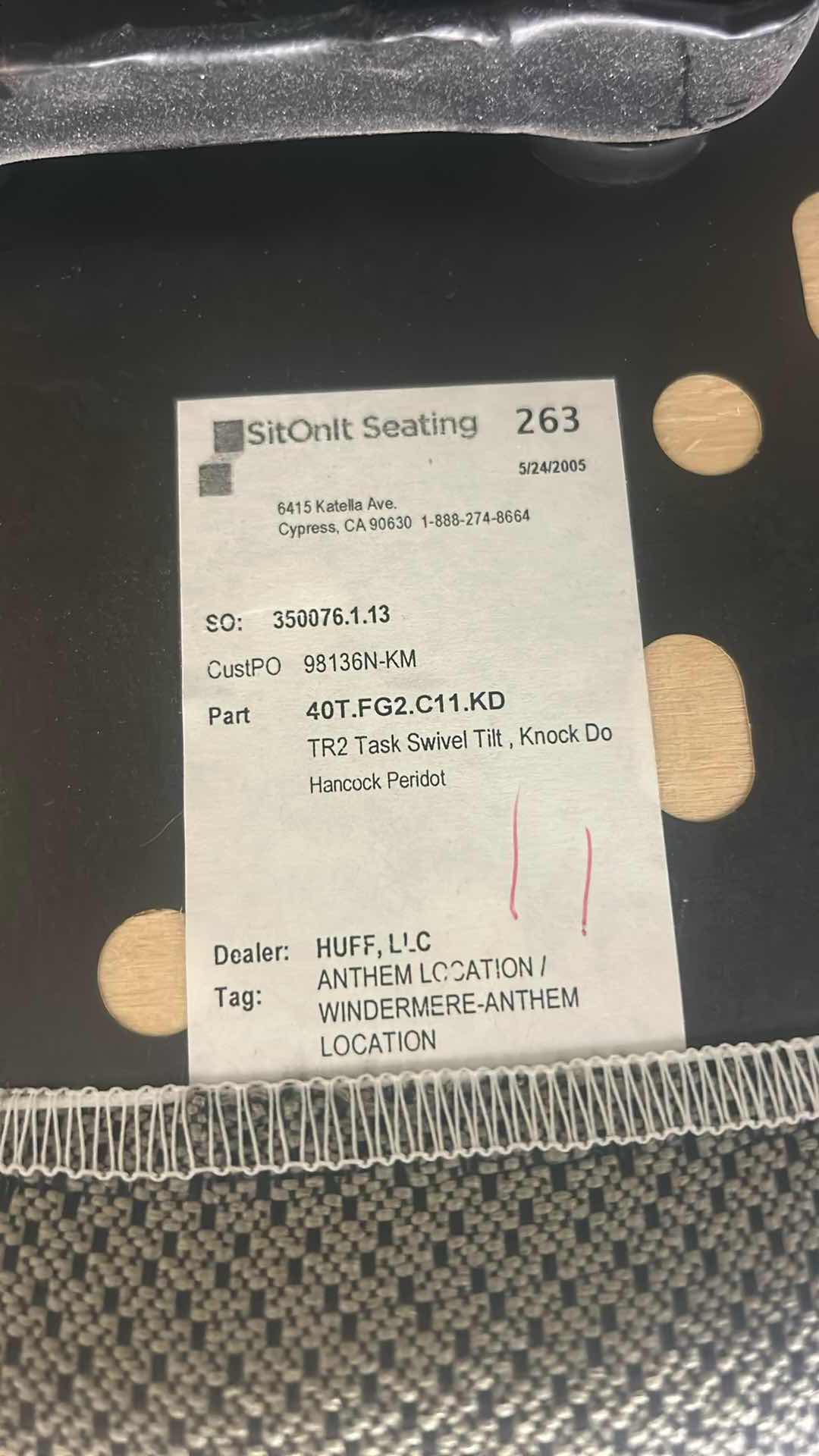 Photo 1 of SIT ONIT SEATING - ARMLESS OFFICE/DESK CHAIR, ADJUSTABLE, WITH WHEELS