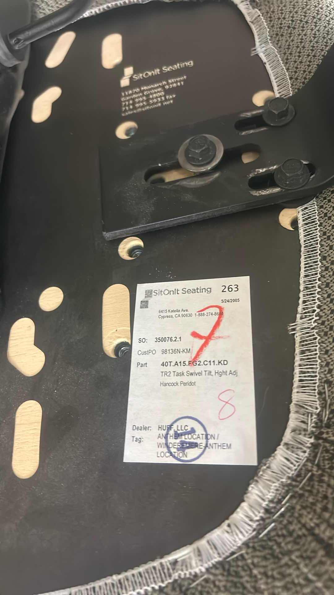 Photo 1 of SIT ONIT SEATING -  OFFICE/DESK CHAIR WITH ARMS, ADJUSTABLE, WITH WHEELS