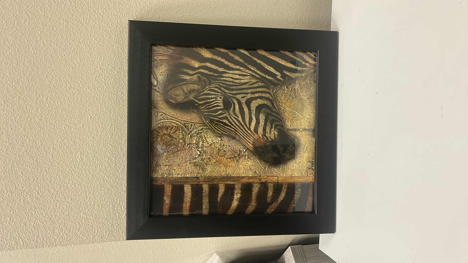 Photo 1 of BLACK WOOD FRAMED, SIGNED ZEBRA ARTWORK 14 1/4” x 14 1/4”