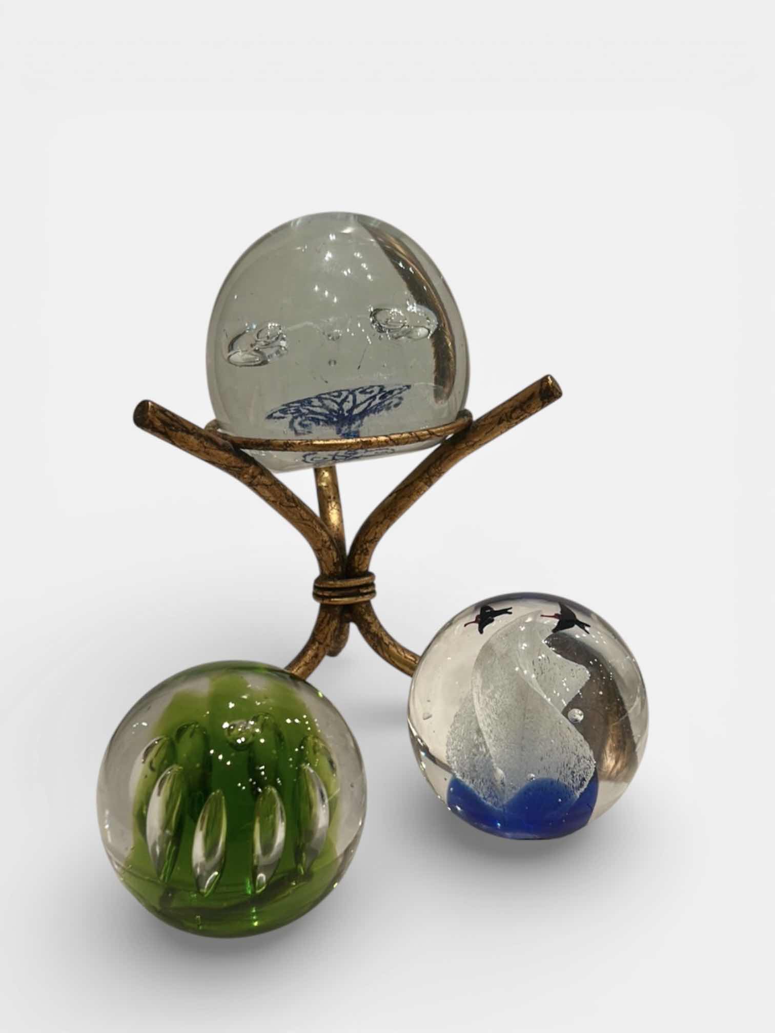 Photo 1 of 3 ART GLASS PAPERWEIGHTS & STAND (LARGEST 4”)