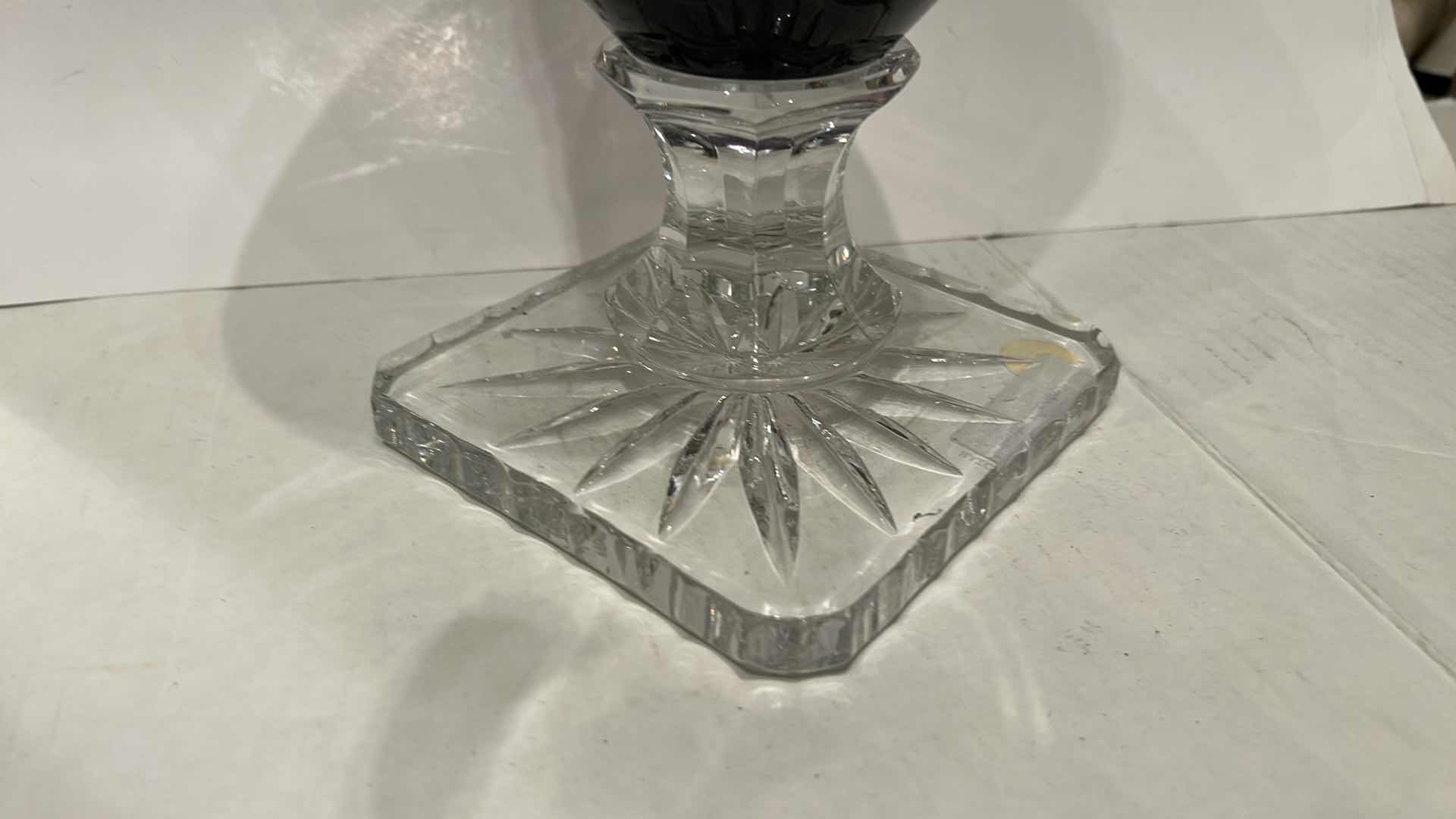 Photo 1 of BOHEMIAN (CZECH) CUT-TO-CLEAR CRYSTAL, SPECIFICALLY AN AMETHYST CUT-TO-CLEAR VASE. H13.5”