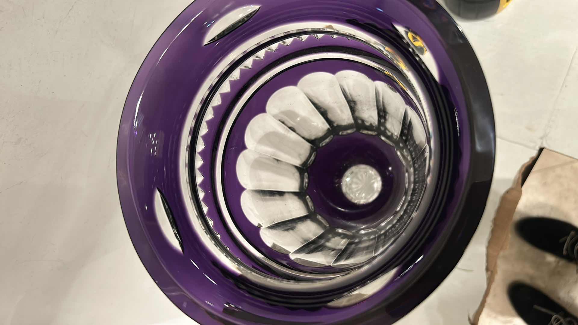 Photo 1 of BOHEMIAN (CZECH) CUT-TO-CLEAR CRYSTAL, SPECIFICALLY AN AMETHYST CUT-TO-CLEAR VASE. H13.5”