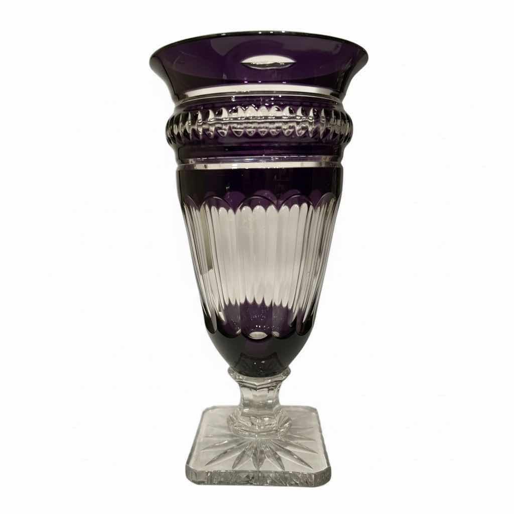 Photo 1 of BOHEMIAN (CZECH) CUT-TO-CLEAR CRYSTAL, SPECIFICALLY AN AMETHYST CUT-TO-CLEAR VASE. H13.5”