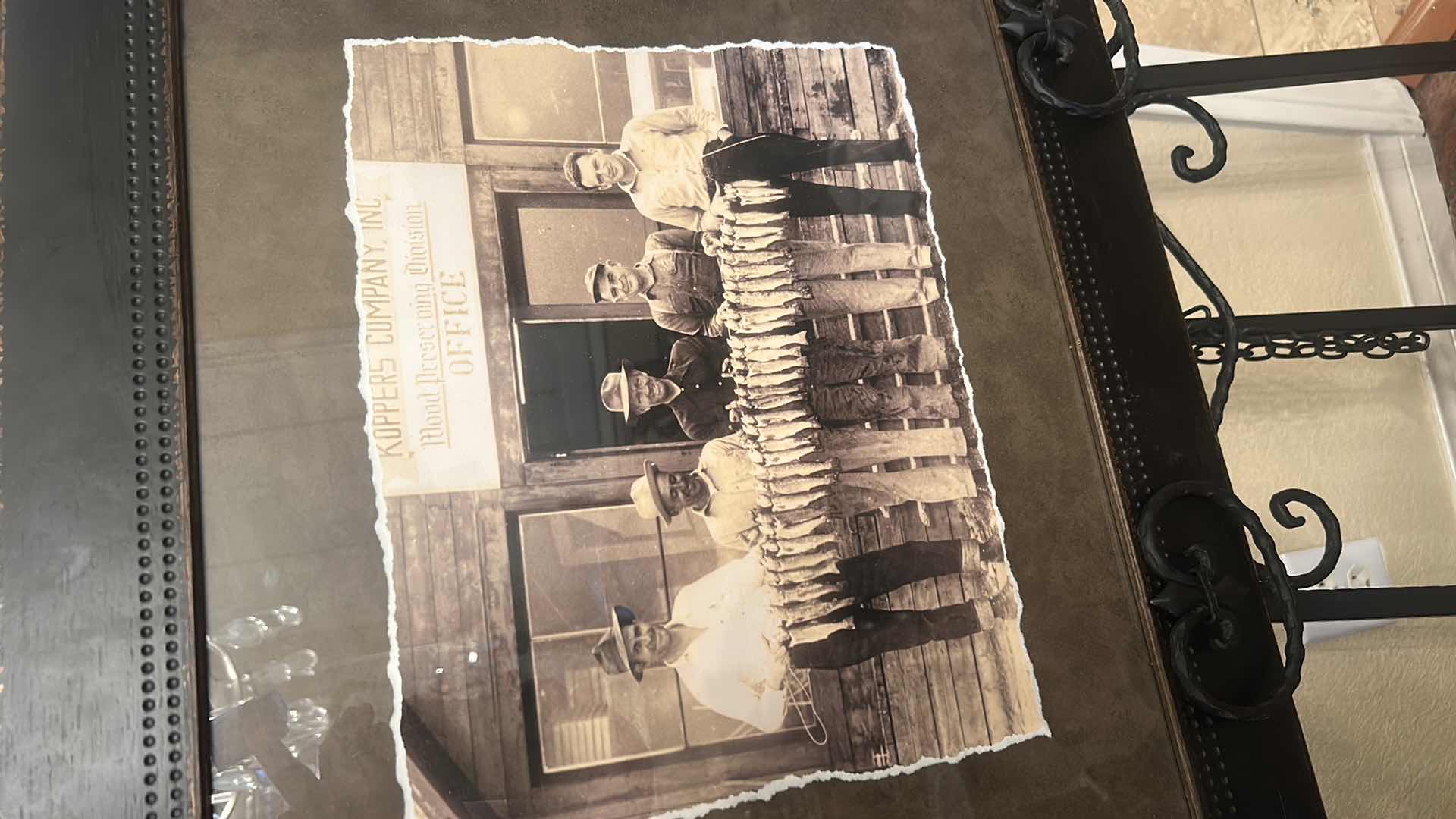 Photo 1 of FRAMED, VINTAGE-STYLE BLACK-AND-WHITE PHOTOGRAPHIC PRINT “FISHING GROUP” FEATURING A GROUP OF MEN POSED WITH A ROW OF FISH, ARTWORK  24” x H21”