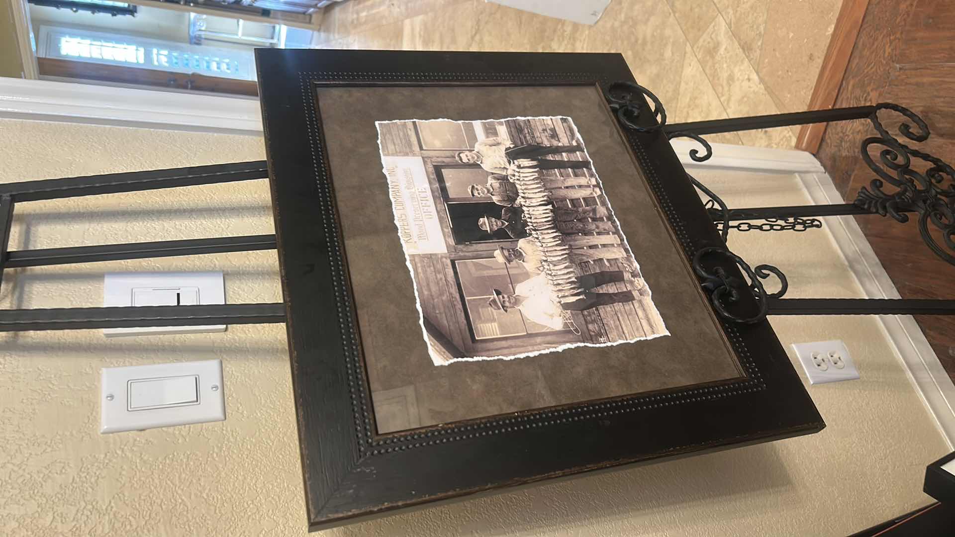 Photo 1 of FRAMED, VINTAGE-STYLE BLACK-AND-WHITE PHOTOGRAPHIC PRINT “FISHING GROUP” FEATURING A GROUP OF MEN POSED WITH A ROW OF FISH, ARTWORK  24” x H21”
