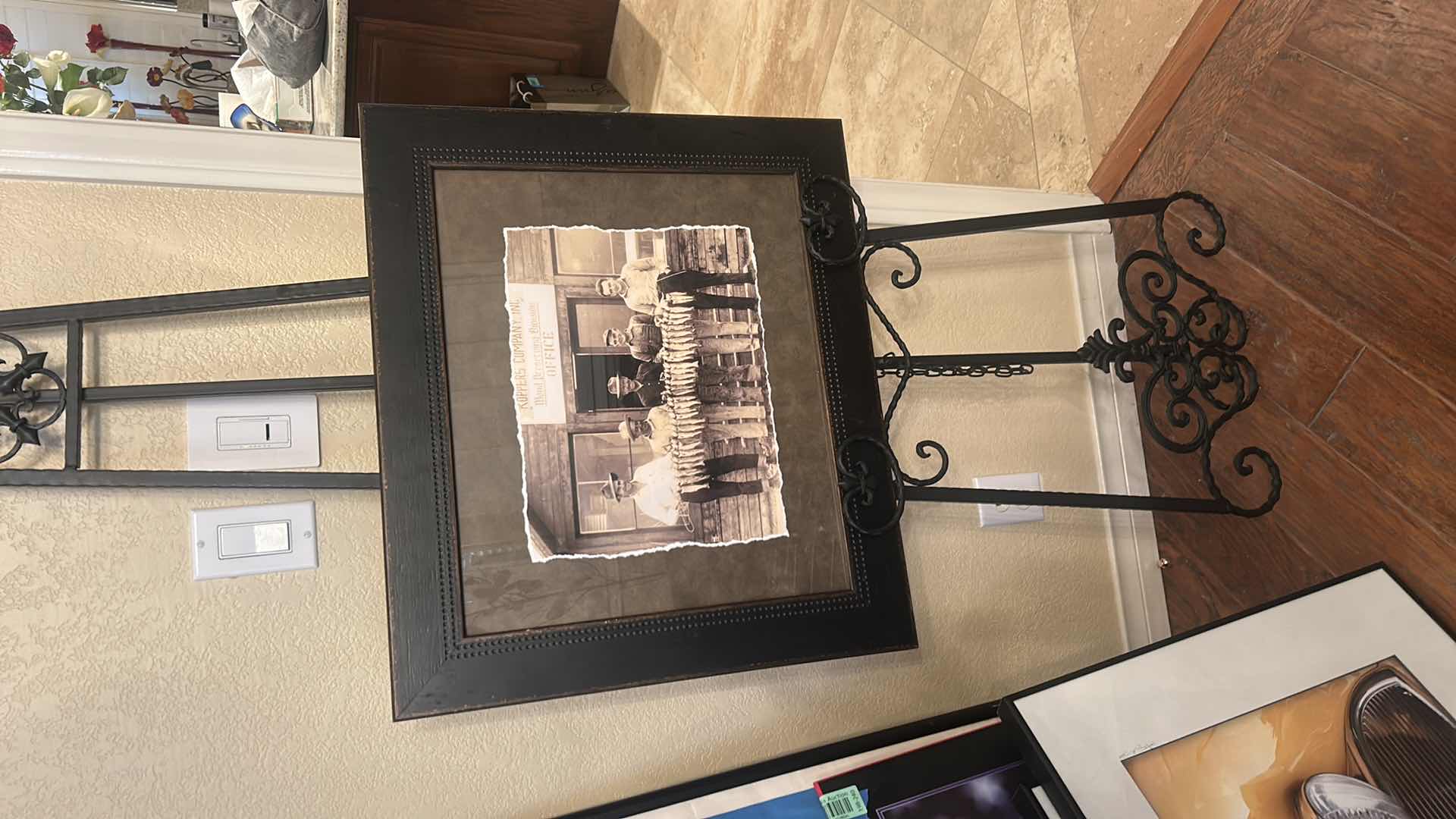 Photo 1 of FRAMED, VINTAGE-STYLE BLACK-AND-WHITE PHOTOGRAPHIC PRINT “FISHING GROUP” FEATURING A GROUP OF MEN POSED WITH A ROW OF FISH, ARTWORK  24” x H21”
