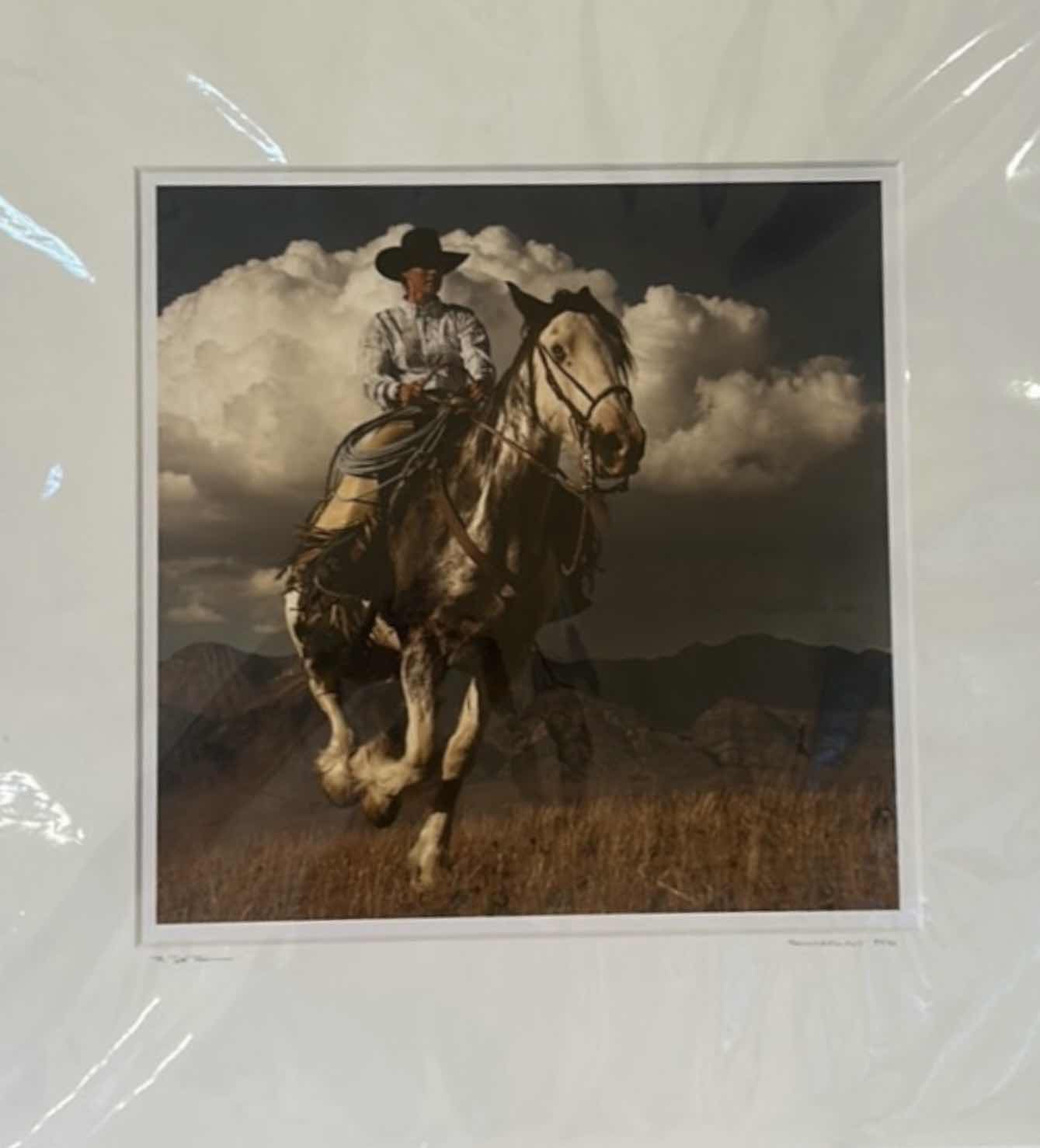 Photo 1 of "THUNDER CLOUD" COWBOY ORIGINAL MATTED PRINT ARTWORK SIGNED BY RUDY DE RAM 18” x 18”