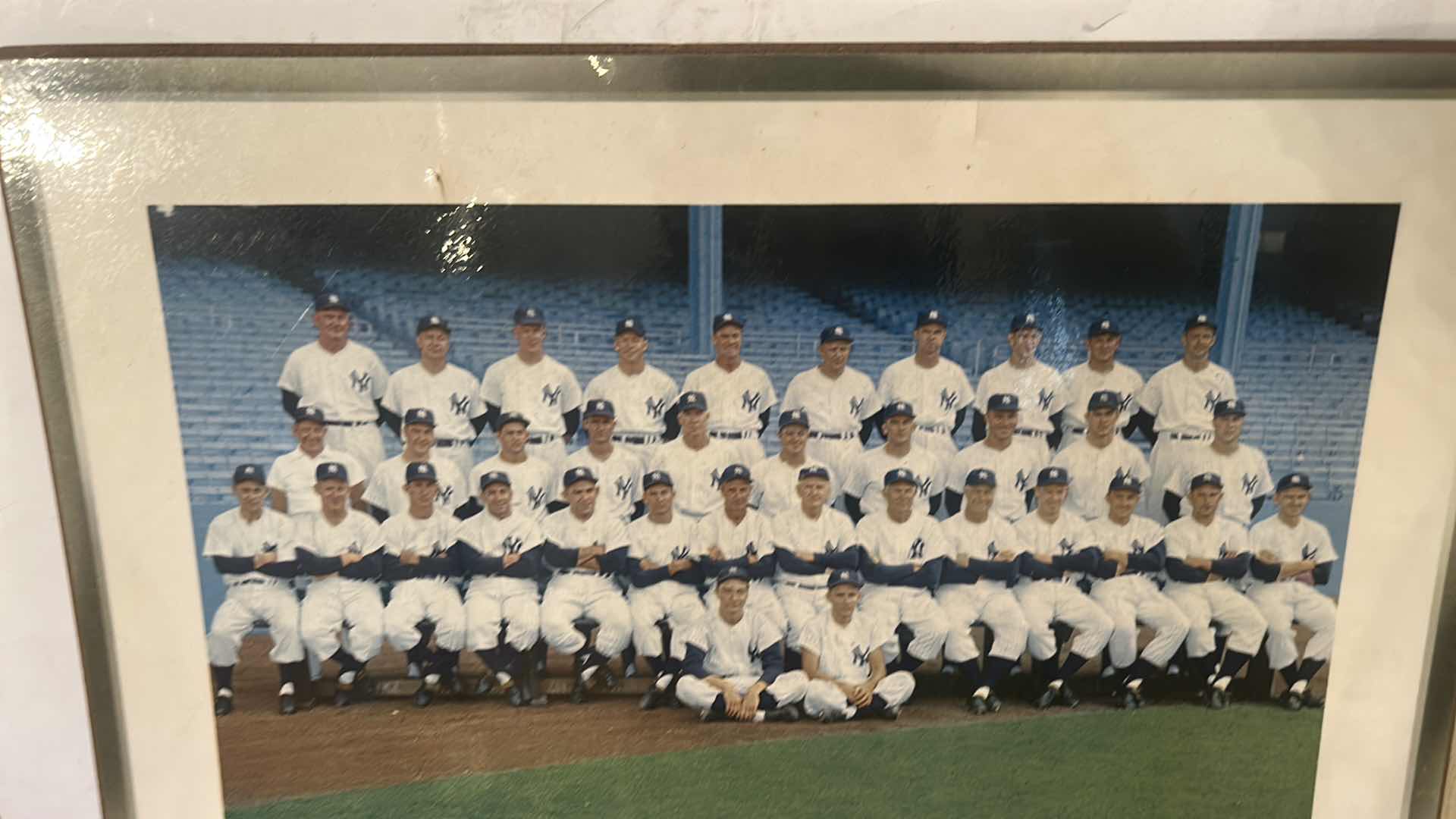 Photo 1 of NEW YORK YANKEES BALLANTINE BEER TEAM PHOTO DISPLAY MASONITE BOARD  7.5” x 15.5”