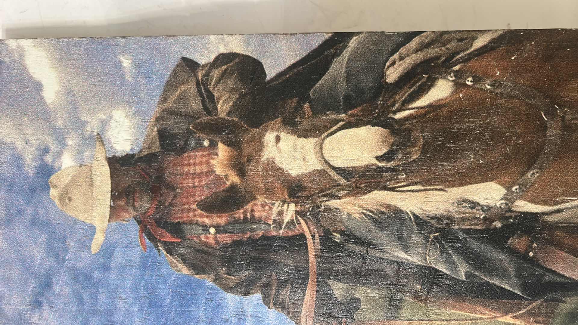 Photo 1 of PAINTED “WESTERN COWBOY ON HORSEBACK” ON WOOD SLAT, ARTWORK 5 1/2” x H18”
