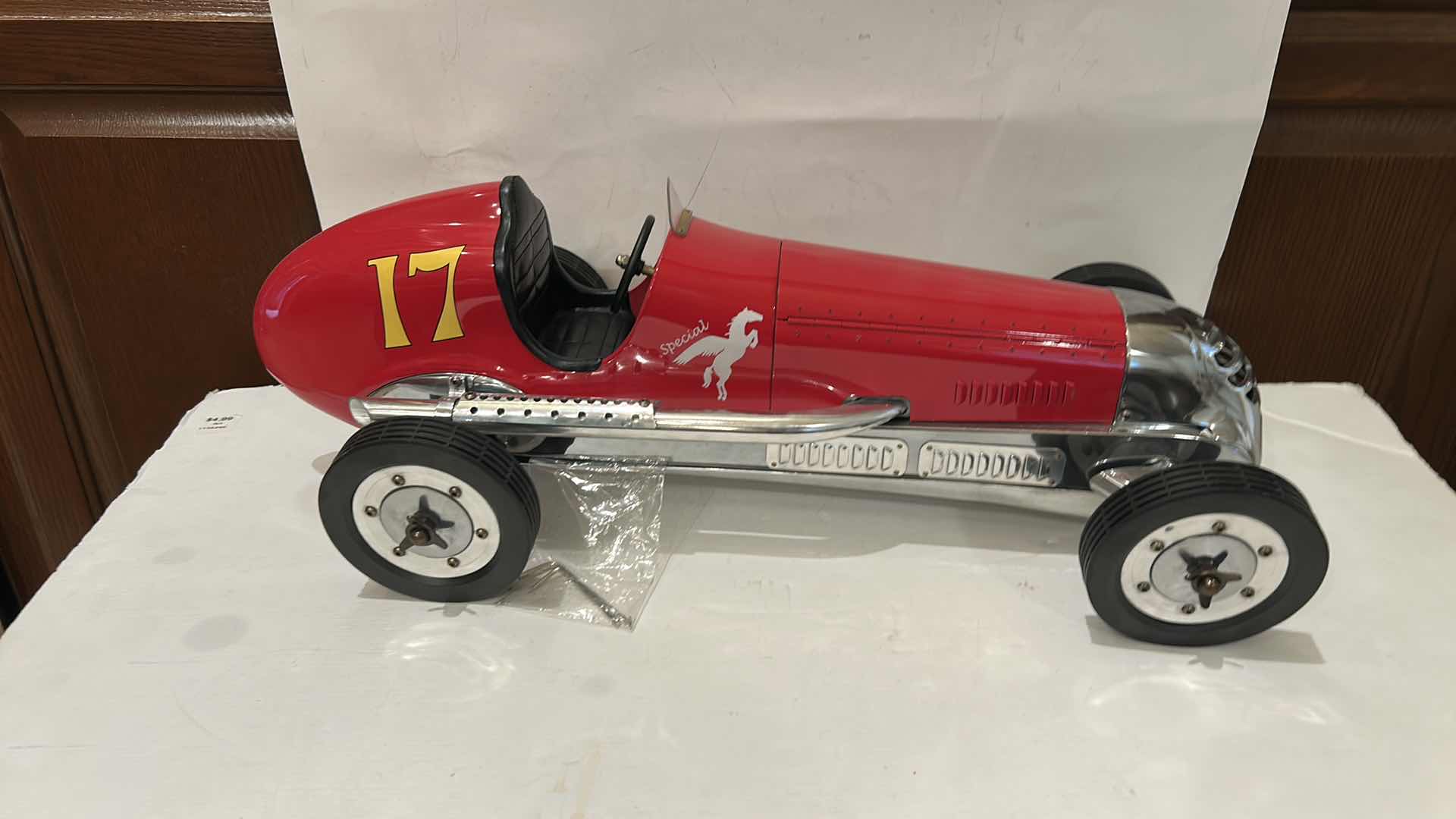 Photo 1 of $525 - DETAILED REPLICA MODEL OF A 1930S BB KORN TETHER CAR, ALSO KNOWN AS A SPINDIZZY RACER, CREATED BY AUTHENTIC MODELS.
THE MODEL IS HAND-BUILT AND HANDCRAFTED FROM POLISHED CAST ALUMINUM AND BRASS. 21” x 7 1/2”