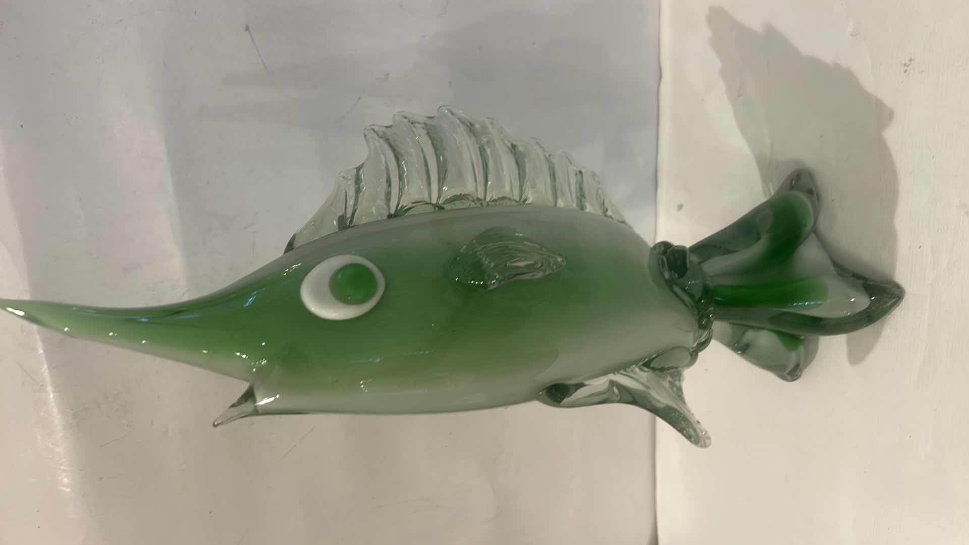 Photo 1 of CRYSTAL EMERALD LUSTER FISH SCULPTURE BY RENE LALIQUE  H 17”