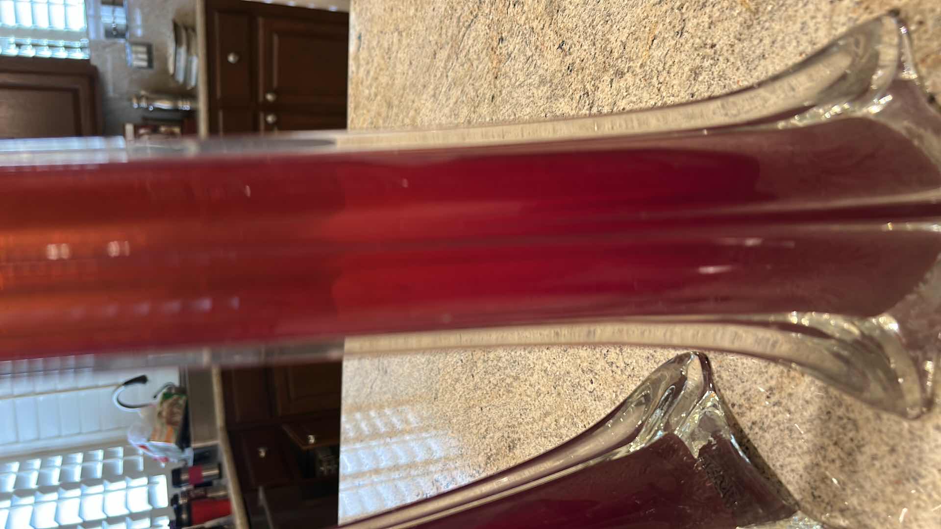 Photo 1 of SET OF VINTAGE MID-CENTURY MODERN RED CASED GLASS “SWUNG” OR “ELEPHANT FOOT” BUD VASES  (TALLEST 35 1/2”)