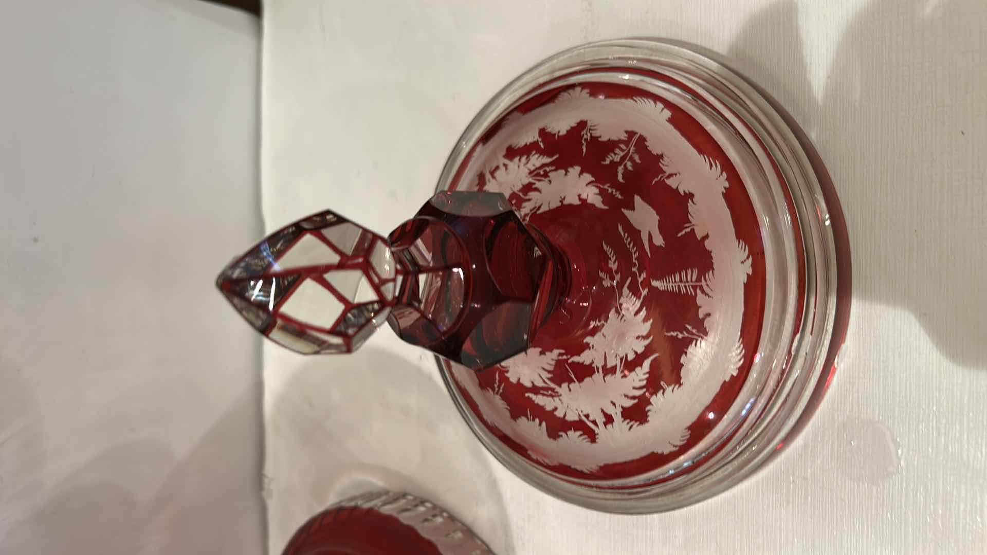 Photo 1 of ANTIQUE LARGE BOHEMIAN RUBY STAINED CUT-TO-CLEAR STAG HUNTING SCENE URN VASE H17”