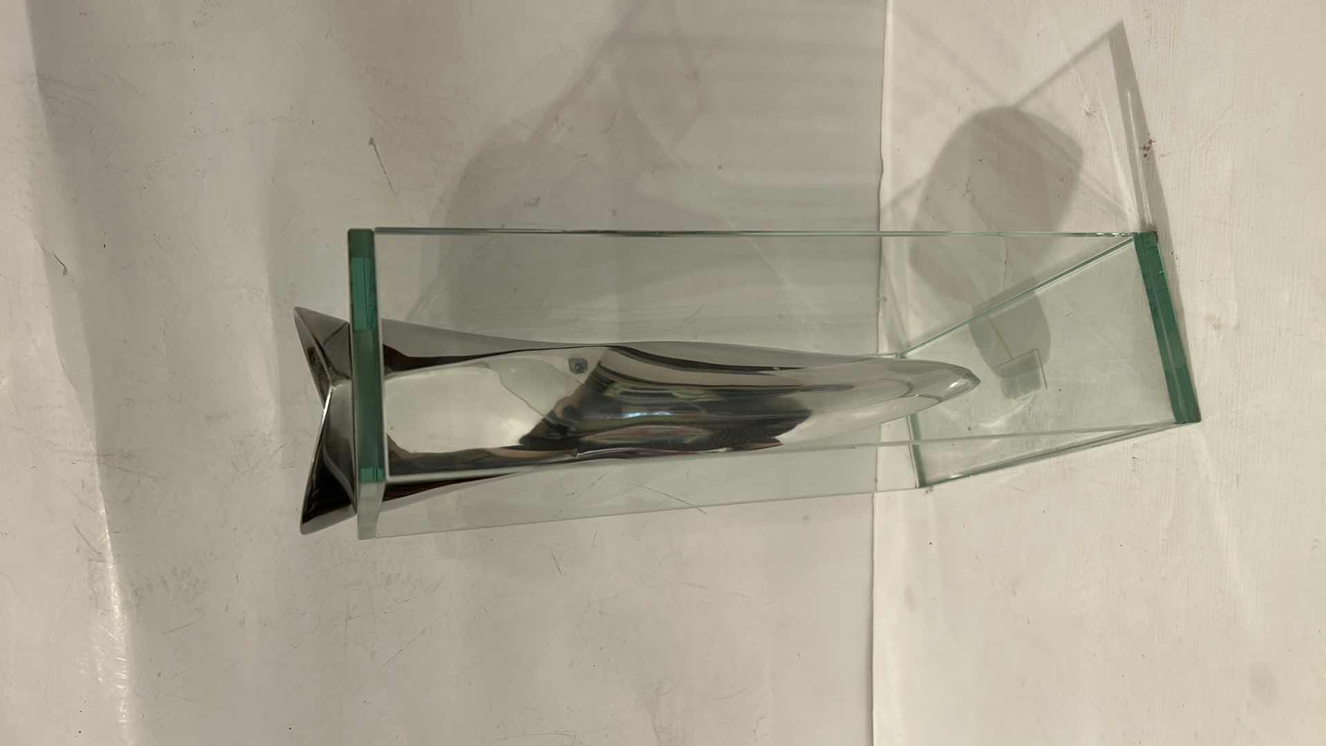 Photo 1 of MORI TWISTED TORNADO VASE MADE OF POLISHED CAST ALUMINUM AND BOXED GLASS H13 1/2”