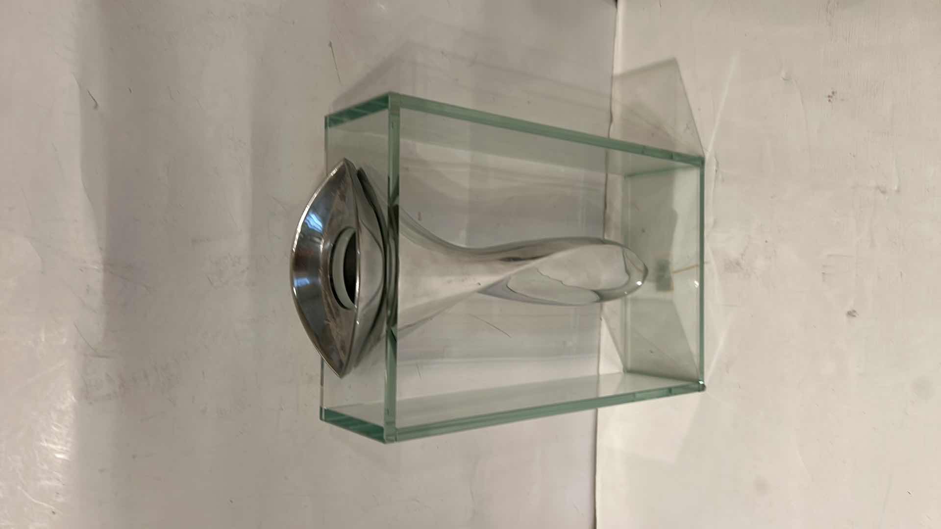 Photo 1 of MORI TWISTED TORNADO VASE MADE OF POLISHED CAST ALUMINUM AND BOXED GLASS H13 1/2”