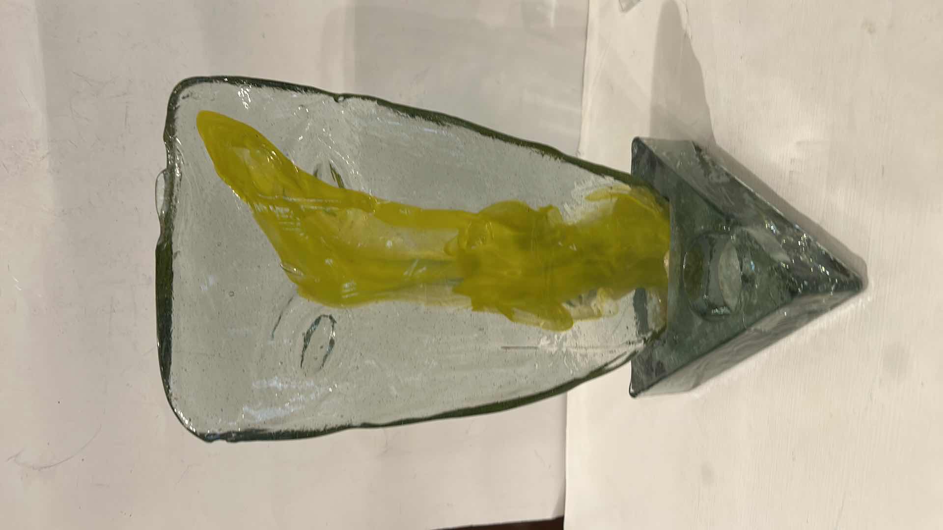 Photo 1 of ART GLASS SCULPTURE FEATURING A FACE MOTIF WITH YELLOW ACCENTS H11”